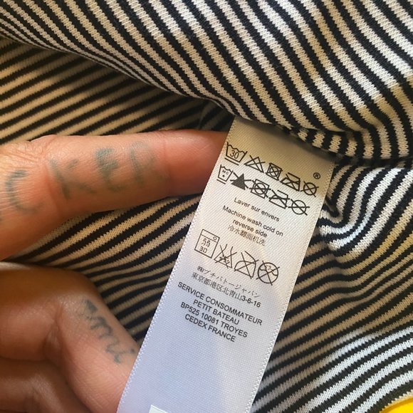 PETIT BETEAU French Classic Vintage Style Yellow Striped Hooded L/S Rain Coat - Picture 5 of 9